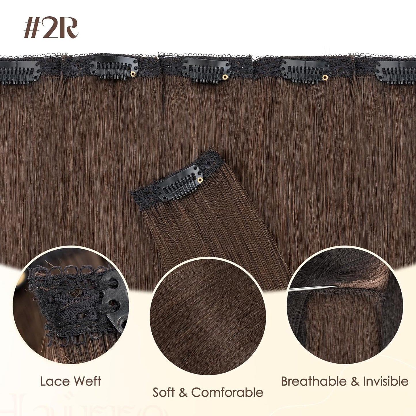 Remy Human Hair Clip-In Extensions - 6PCS Short Hairpieces | 14 Inch #2R Dark Brown, 36g