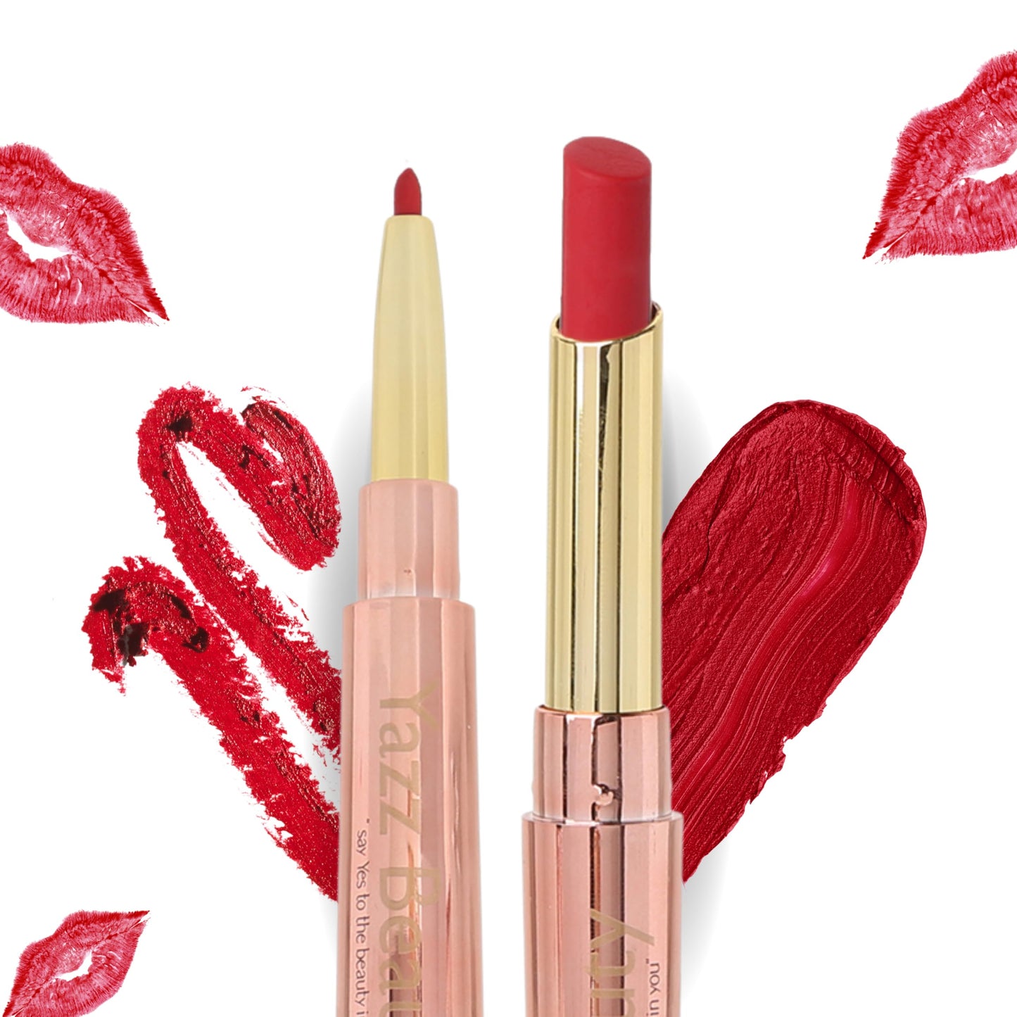 YazzBeauty 3-in-1 Lip Plumper Kit – Long-Lasting Passion Red Lip Liner and Lipstick Combo and Hydrating, Volumizing Lip Plumper Gloss - Complete Lip Makeover to Start Your Day