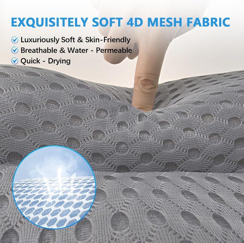 Bath Pillows for Tub - Extra Thick 4D Mesh Fabric with 6 Non-Slip Suction Cups | Grey Neck and Back Support