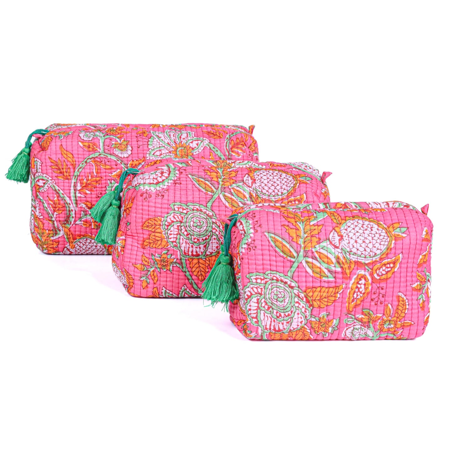 AAVIANA Block Print Designer Toiletry Bag & Makeup Case - Boho Floral Quilted Pouch for Cosmetics, Skincare - Waterproof Lined Organizer for Purse, Travel, Gift Medium (7x5x4 inches) Multi 1