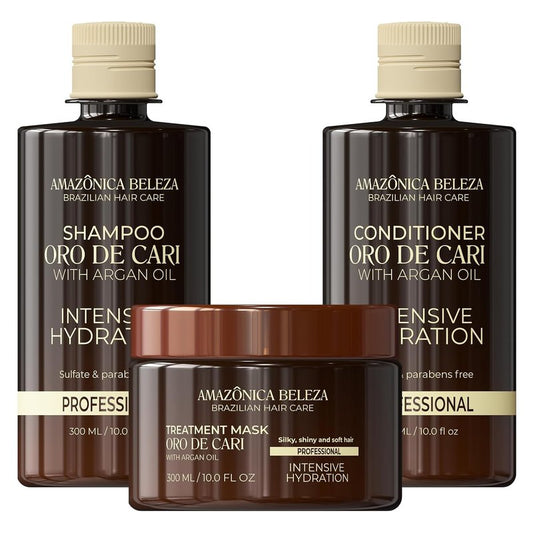 Intensive Hydration Hair Care Kit - Argan Oil & Vitamin E Shampoo, Conditioner & Mask | 10 Oz