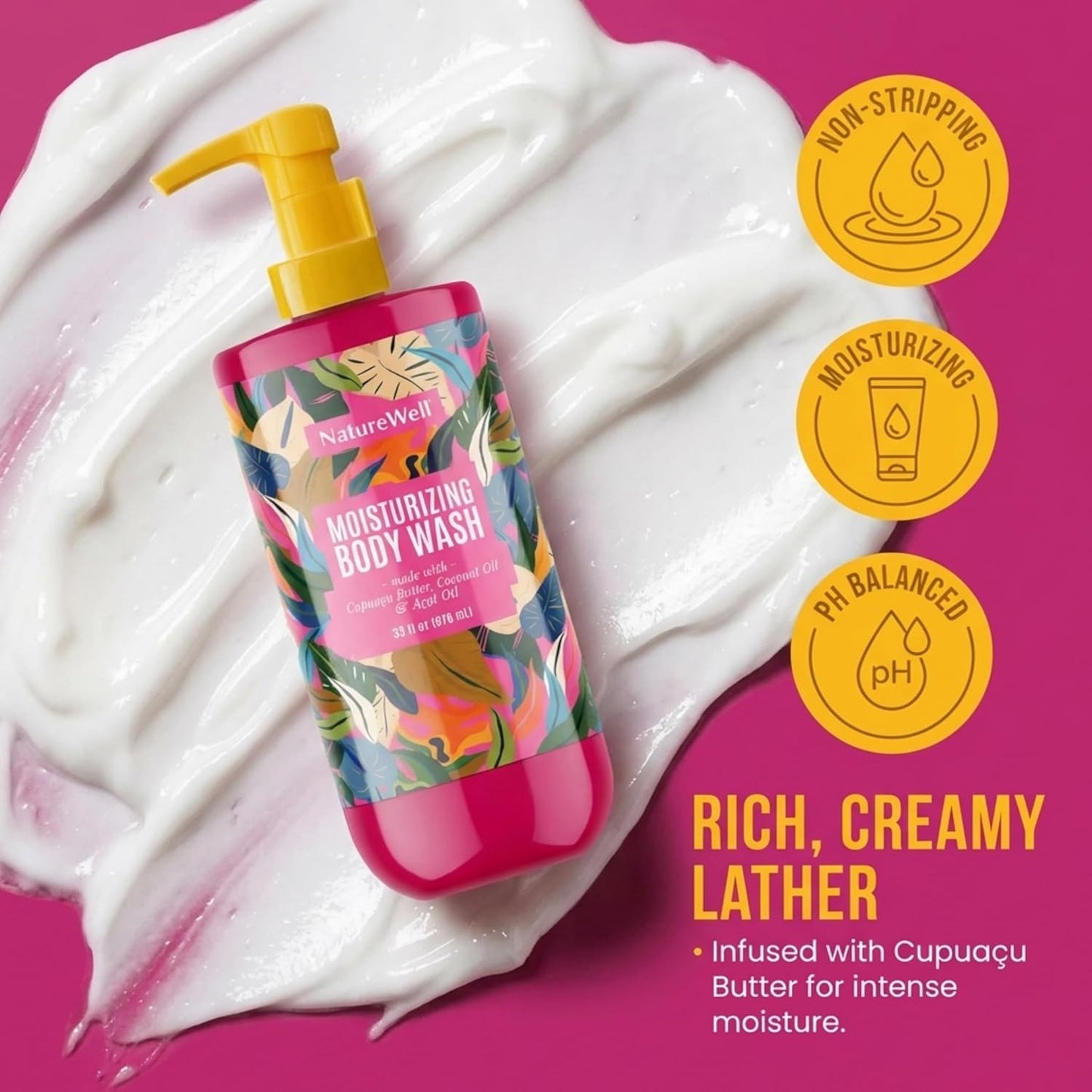 Cheeky Moisturizing Body Wash - Creamy Cupuaçu Butter Formula for Gentle Cleansing & Hydration | 33 oz