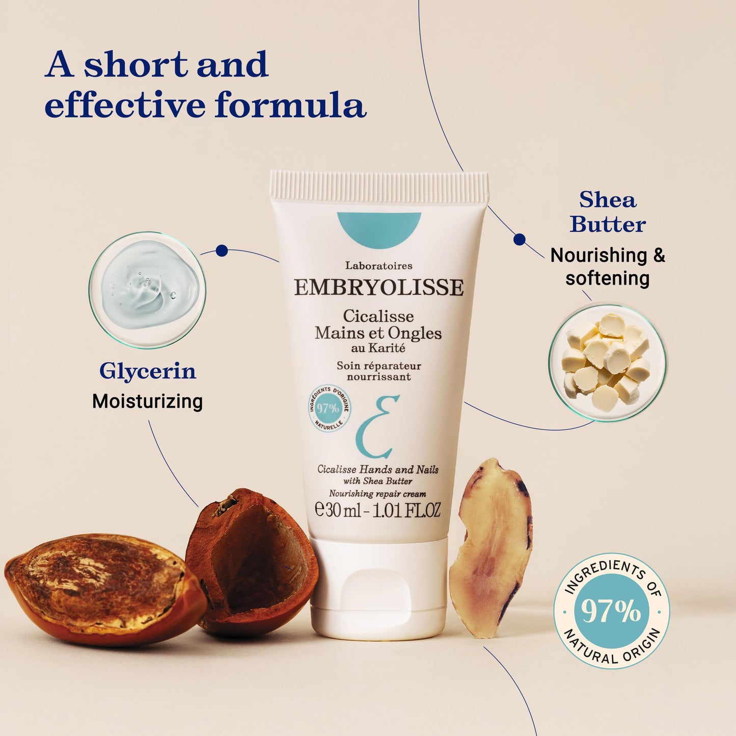 Embryolisse Cicalisse Hand Cream with Shea Butter for Dry Hands, 1.01 Fl Oz