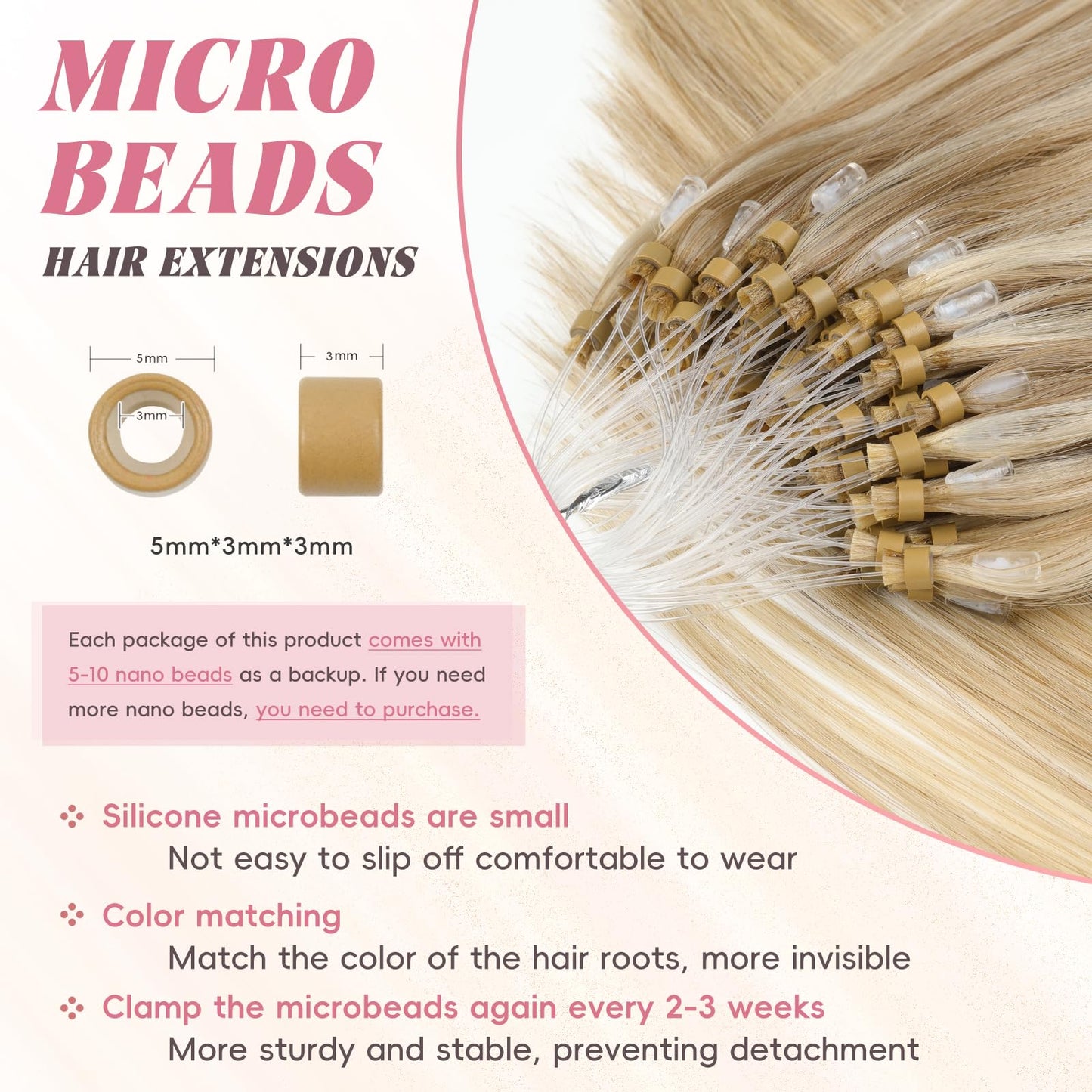 Eliysako Microlink Hair Extensions Human Hair 50g/pack Golden Brown mix Bleach Blonde 18inch Micro Loop Microbead Hair Extensions Real Smooth Human Hair Cold Fusion