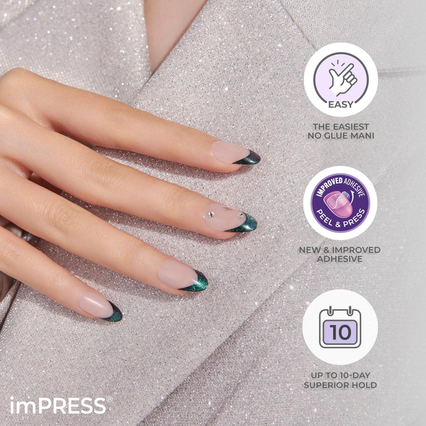 Kiss Impress Premium Press On Nails, Style ‘Portal’, Purple, Medium Coffin, No Separate Tabs, Nail Kit Contains 30 Fake Nails, Prep Pad, Mini Nail File, and Manicure Stick