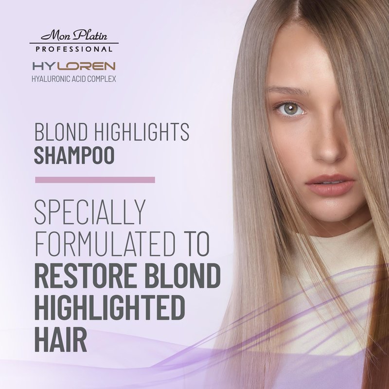 Mon Platin Professional HYLOREN Blond Hair Shampoo with Hyaluronic Acid for Blond & Highlighted Hair, Shampoo for Blond Hair, SLS/SLES Free, Moisturizing Shampoo, Purple Shampoo, 500ml