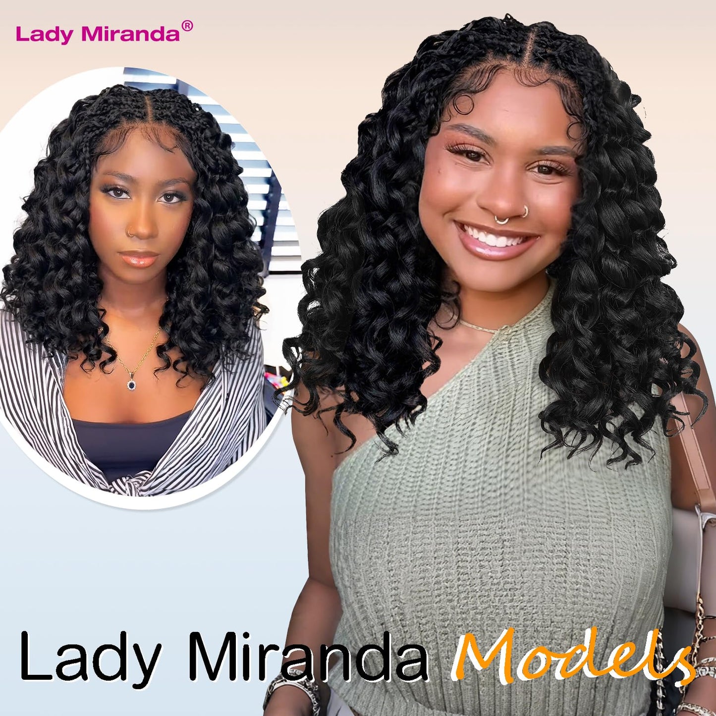 Lady Miranda Double Full Lace Braided Wigs for Black Women 12 Inch Box Briad Curly Wigs Lightweight Knotless GoGo Curl Wig Synthetic Braided Wigs with Natural Bouncy Curl (Natural Black,12 Inch)
