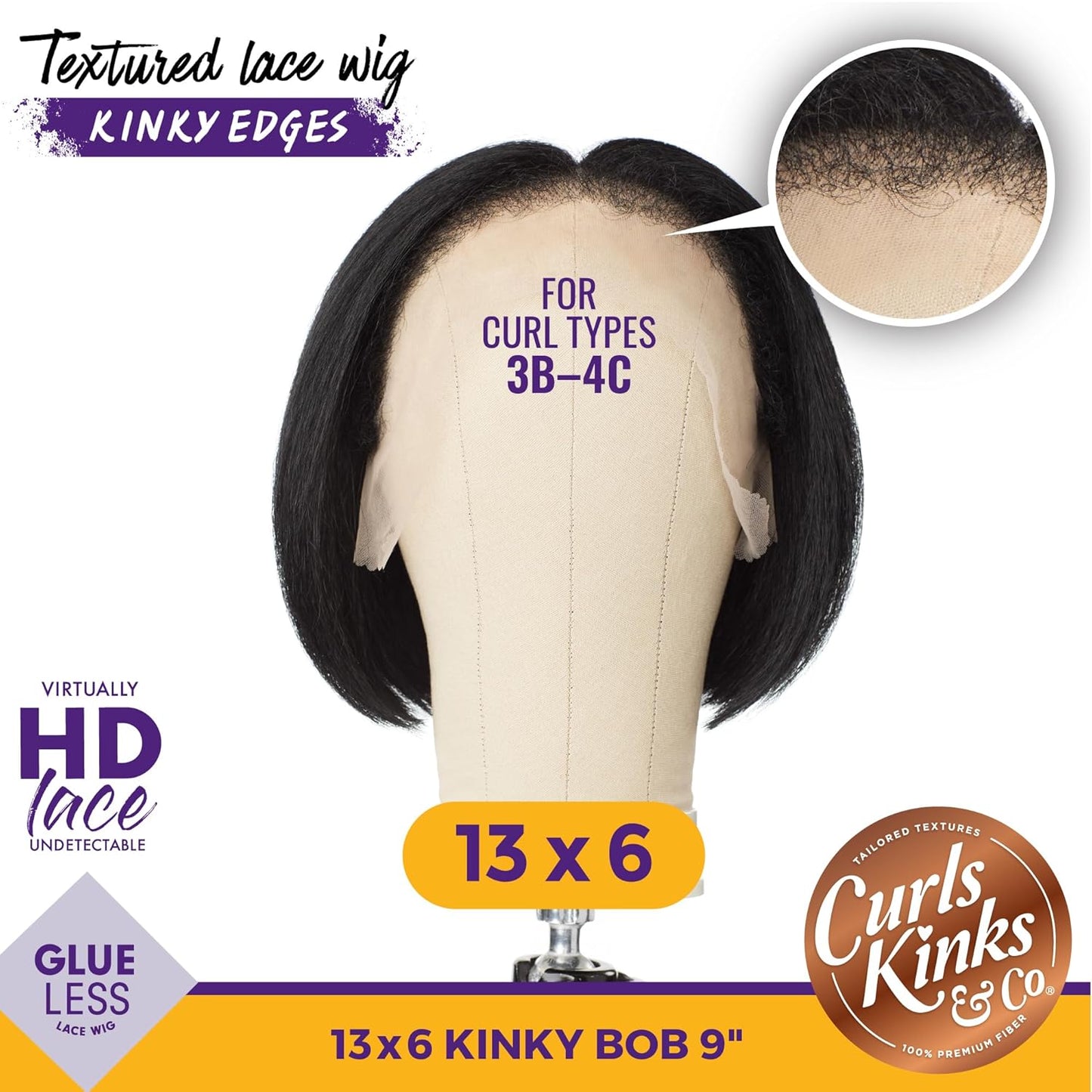 Kinky Bob Wig - 13X6 Lace Frontal with Natural Kinky Texture | 9 Inch for 3C to 4C Hair (1B Off Black)