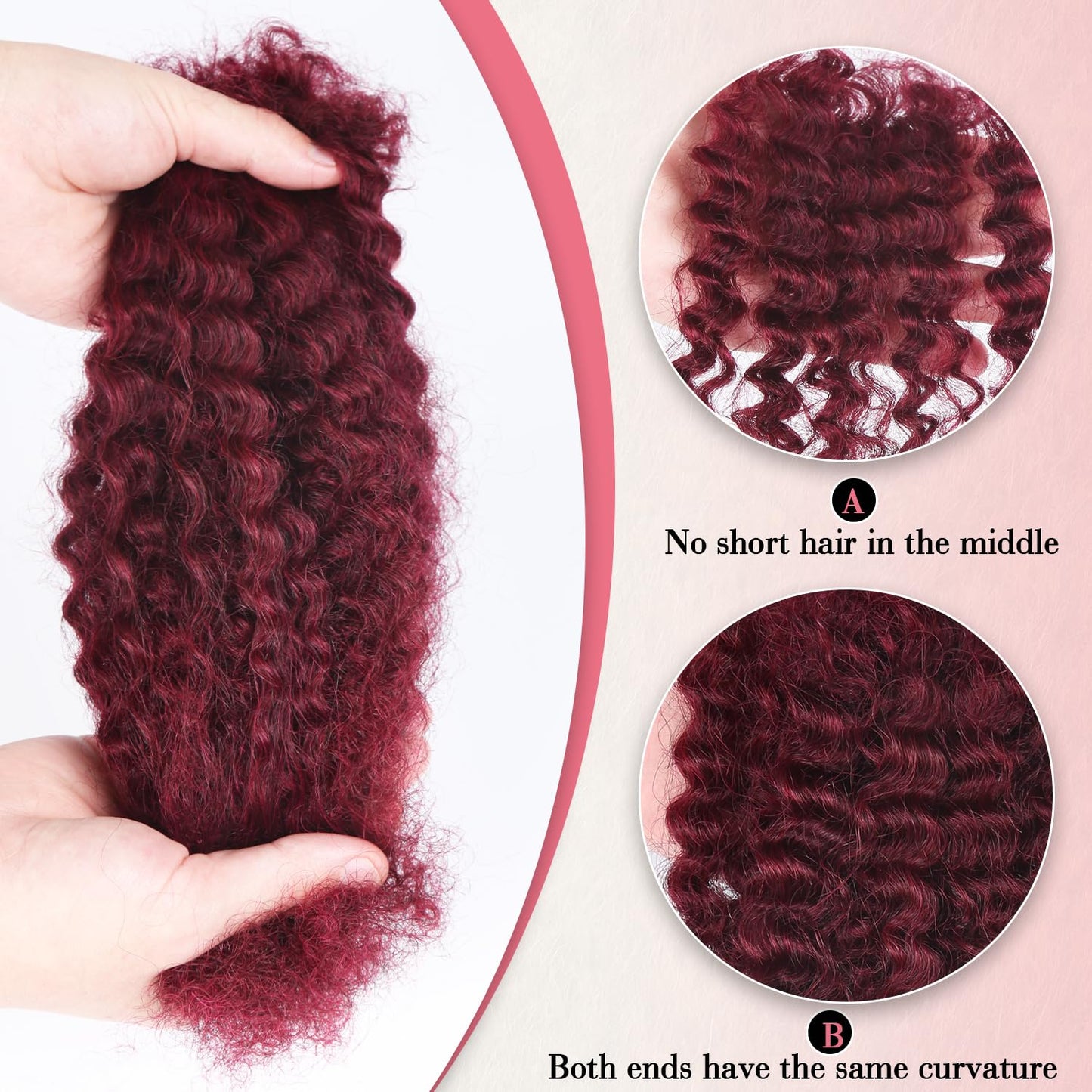Unipearl Afro Kinkys Bulk Human Hair 50g/Pack Human Braiding Hair for Marley Twist, Locs Extensions & Crochet, Burgundy Afro Bulk Hair for Dreadlocks 14Inch