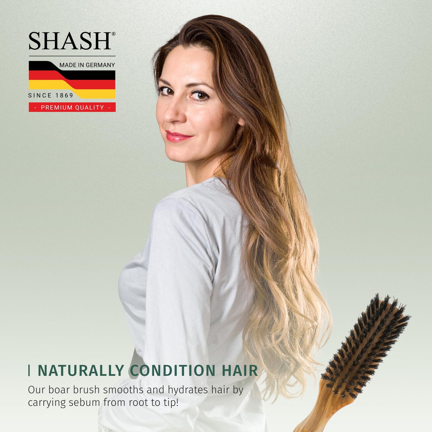 SHASH 100% First Cut Boar Bristle Hair Brush, Suitable For Thin To Normal Hair - Naturally Conditions Hair, Improves Texture, Exfoliates, Stimulates, Made in Germany (Black, Small)