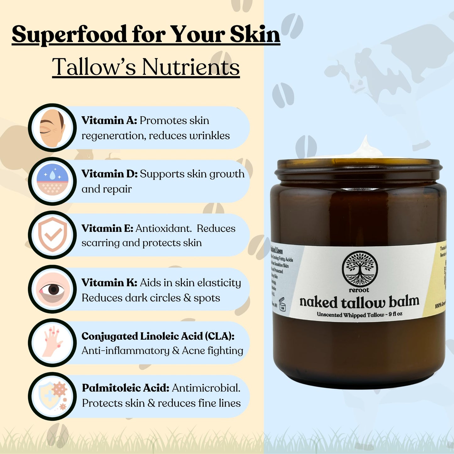 Beef Tallow for Skin - NAKED TALLOW BALM I 1 Ingredient - 100% Grass Fed Beef Tallow | Whole Body & Face | Whipped & UNSCENTED for Sensititve Dry Skin, Babies, Eczema, Psoriasis, Rosacea