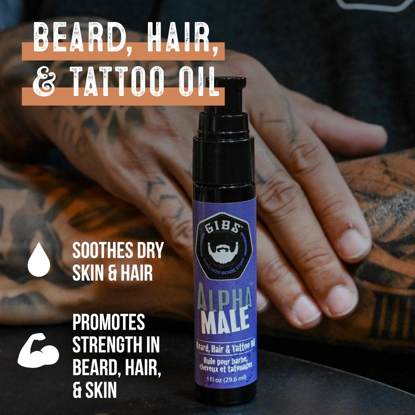 GIBS Grooming - Manscaper Beard, Hair & Tattoo Oil (1 fl oz) - Softens, Strengthens, Protects - Skin Moisturizer - Vitamin C - UV Shield - Travel Size - Beard Oil, Hair Care, Skin Care - Made in USA