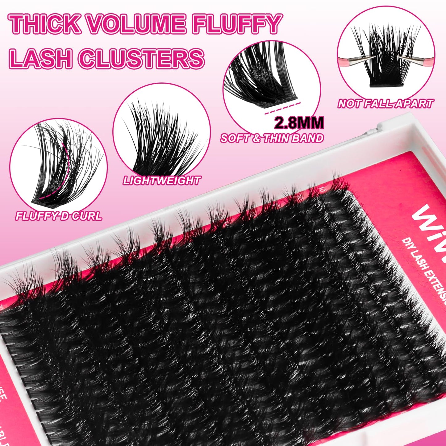 WiWiLINK Lash Clusters Kit Fluff Eyelash Clusters 80D Thick Volume Individual Lashes D Curl Cluster Eyelash Extensions 10-18mm DIY Lash Extension Kit Lash Bond and Seal Waterproof, Lash Applicator