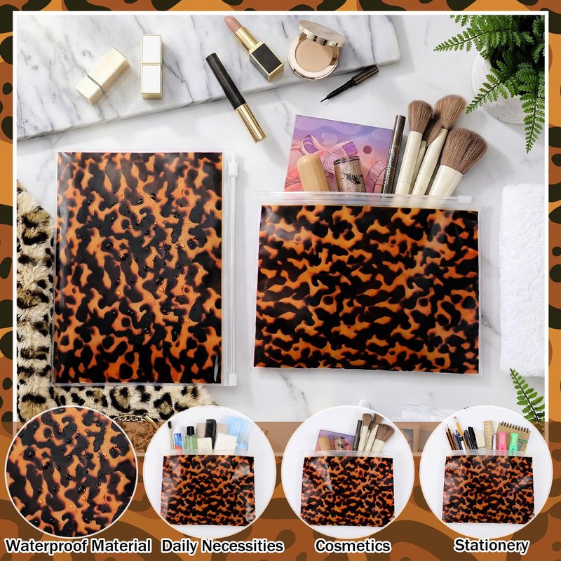 Abbylike 100 Pieces Leopard Makeup Bags Bulk Plastic Cosmetic Pouches for Woman Cheetah Makeup Bags with Zipper Toiletry Travel Pouch Gift for Wedding Bridal Shower Party Favor (Vibrant Style)