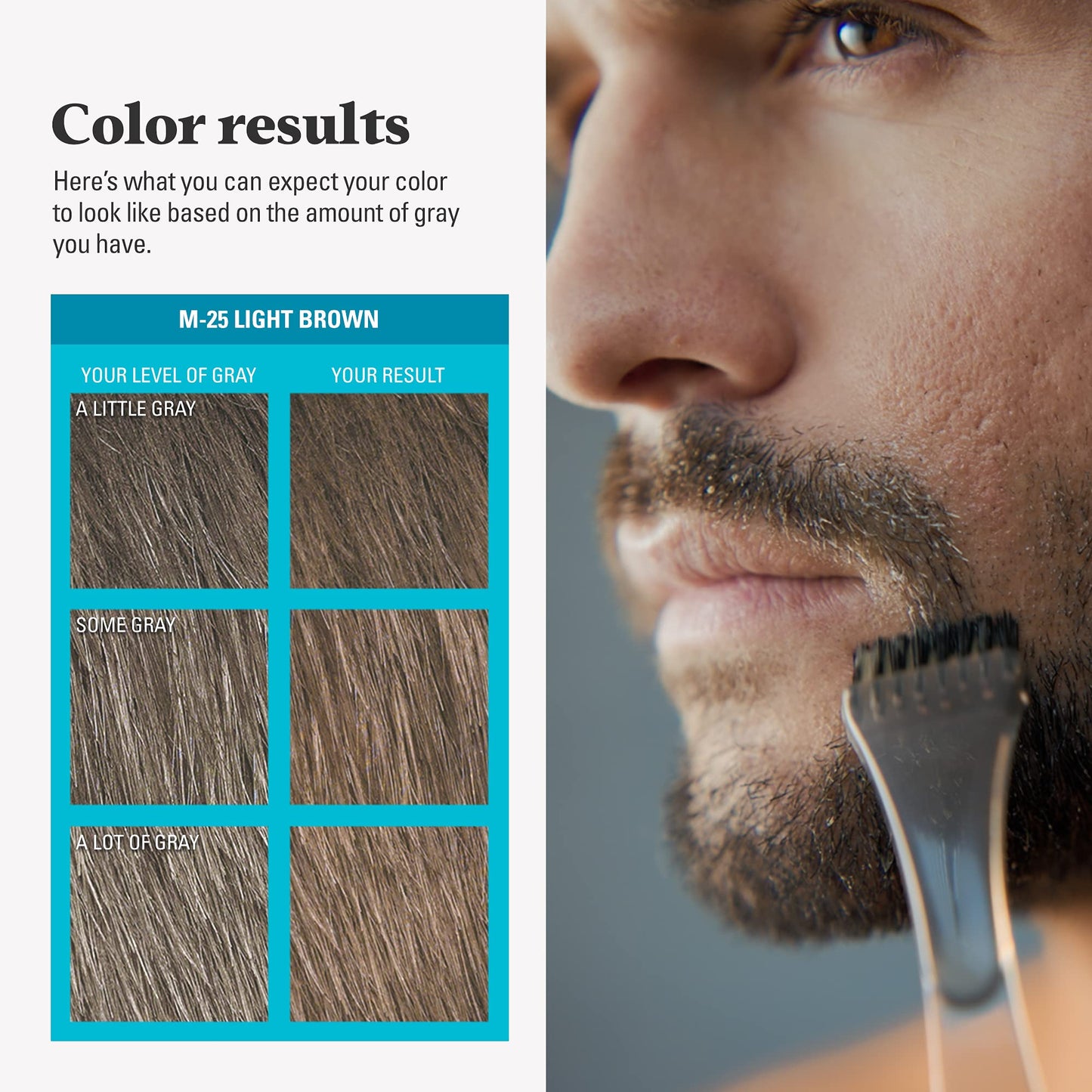 Just For Men Mustache & Beard, Beard Dye for Men with Brush Included, With Keratin Biotin Aloe and Coconut Oil for Healthy Facial Hair - Light Brown, M-25, Pack of 3