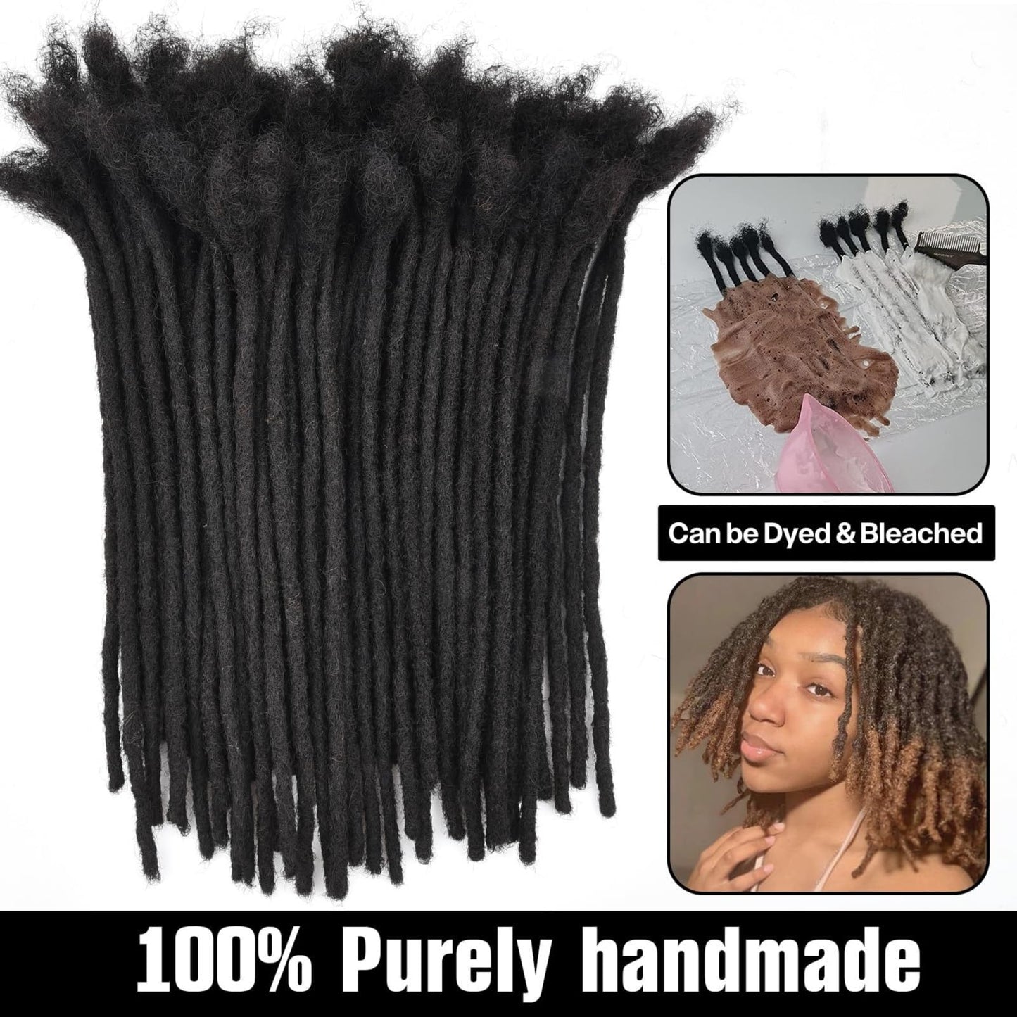 12 Inch Loc Extensions Human Hair 0.6CM Width Dreadlock Extensions for Blck Men/Women Can Be Dyed Bleached Curled Full Handmade Permanent (12 Inch-30Strands,1B)