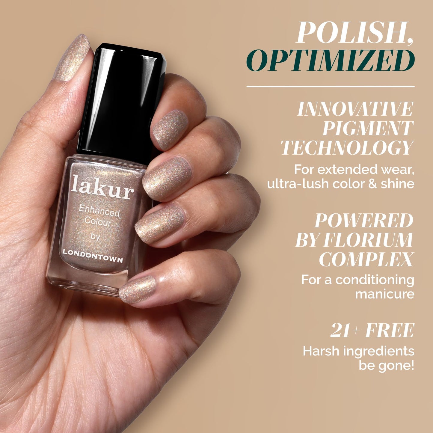 LONDONTOWN Lakur Nail Polish – Nude & Brown Shades, You're Golden, 0.4 Fl Oz, Long-Lasting, Streak-Free, Chip-Resistant | 21+ Free Non-Toxic Vegan Nail Color, Strengthens & Hydrates Nails