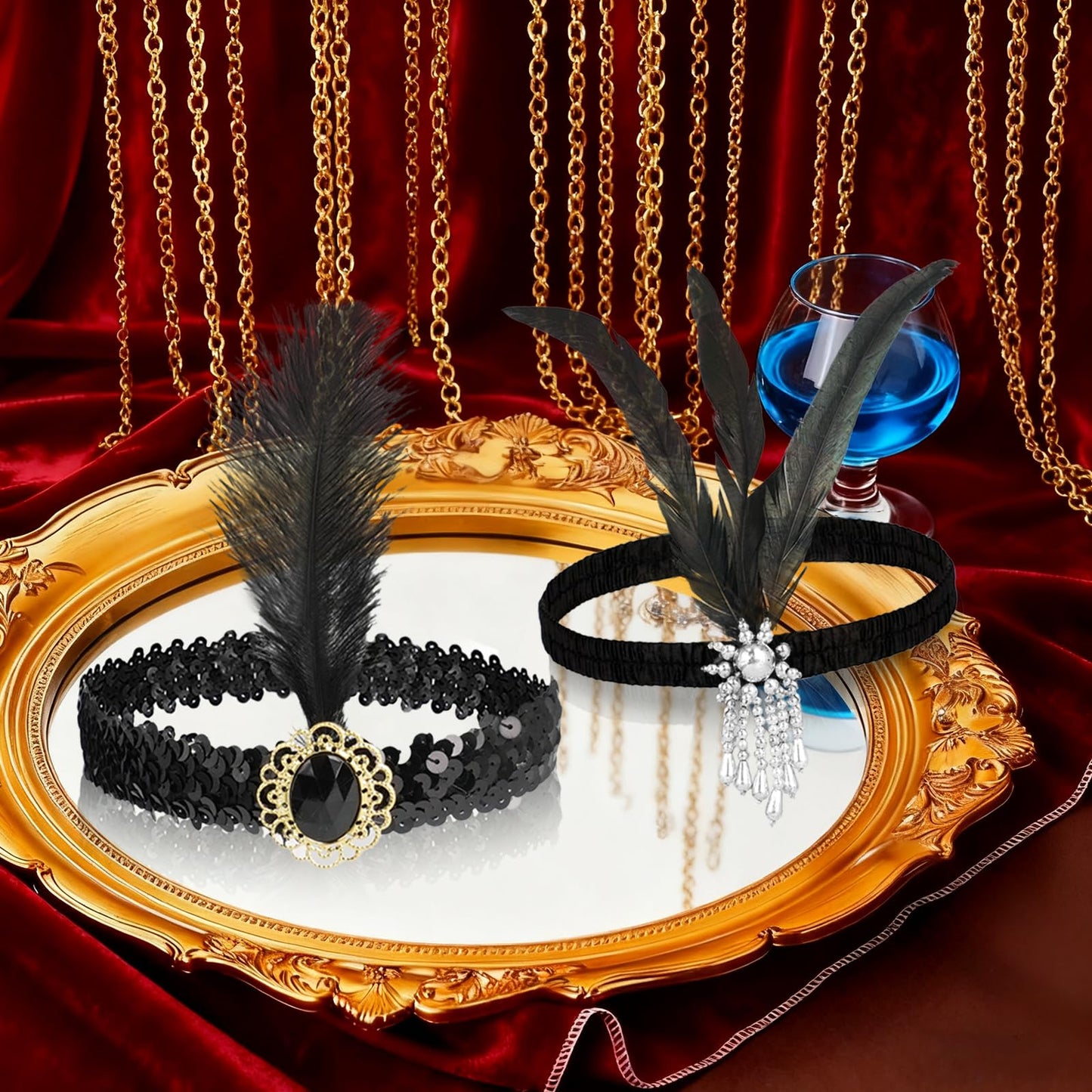 UCEHIPAW 26 Pcs 1920s Flapper Headband Hair Costume Accessory Black Classic Feather Headpiece for Women Party Gift Supplies