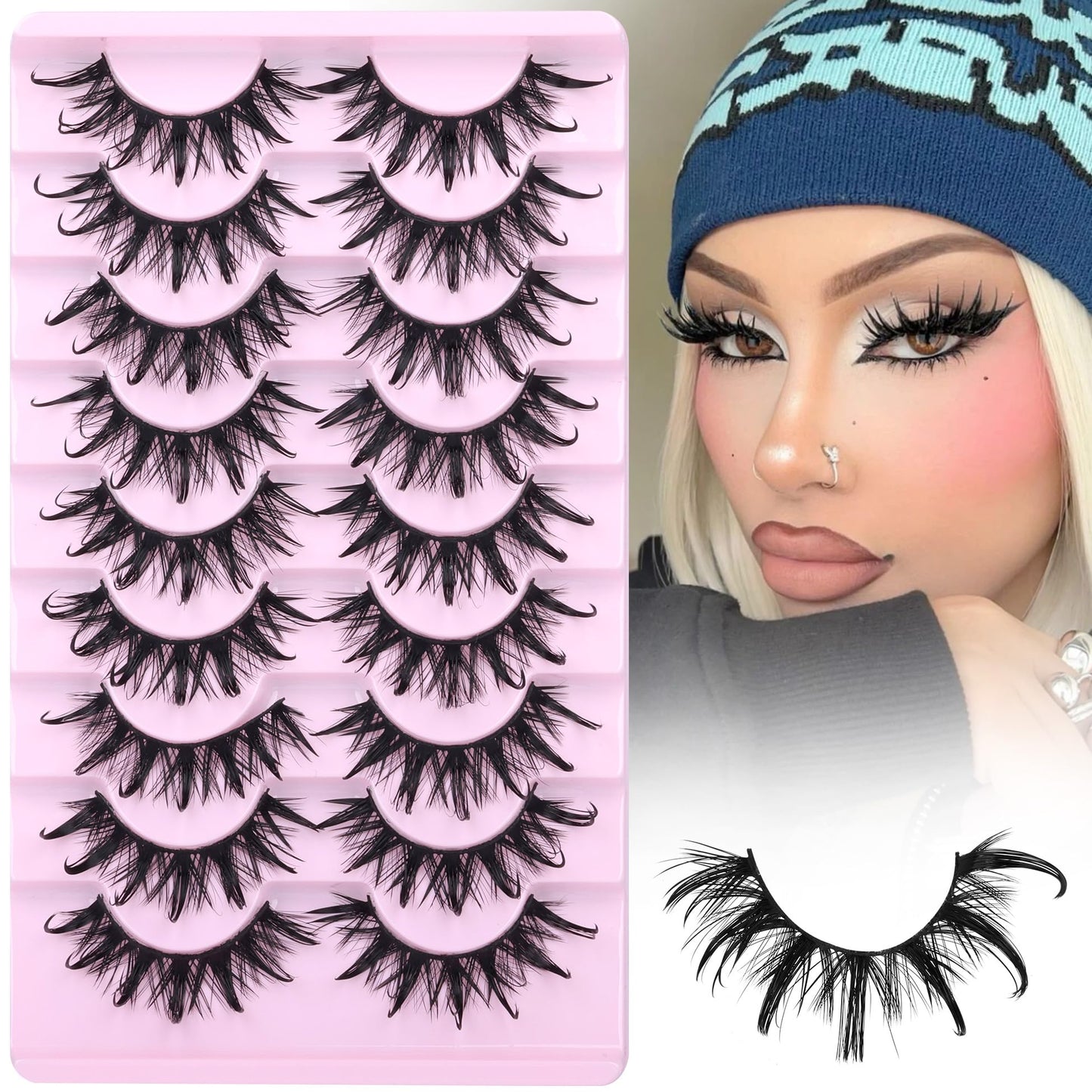 Manga Lashes Cat Eye Dramatic False Eyelashes Wet Look D-Curly Long Anime Lashes Strips Thai Style Manhua Lashes Strips Cosplay Eyelashes Wispy Spiky Lashes 12-20MM 9 Pairs by Zegaine