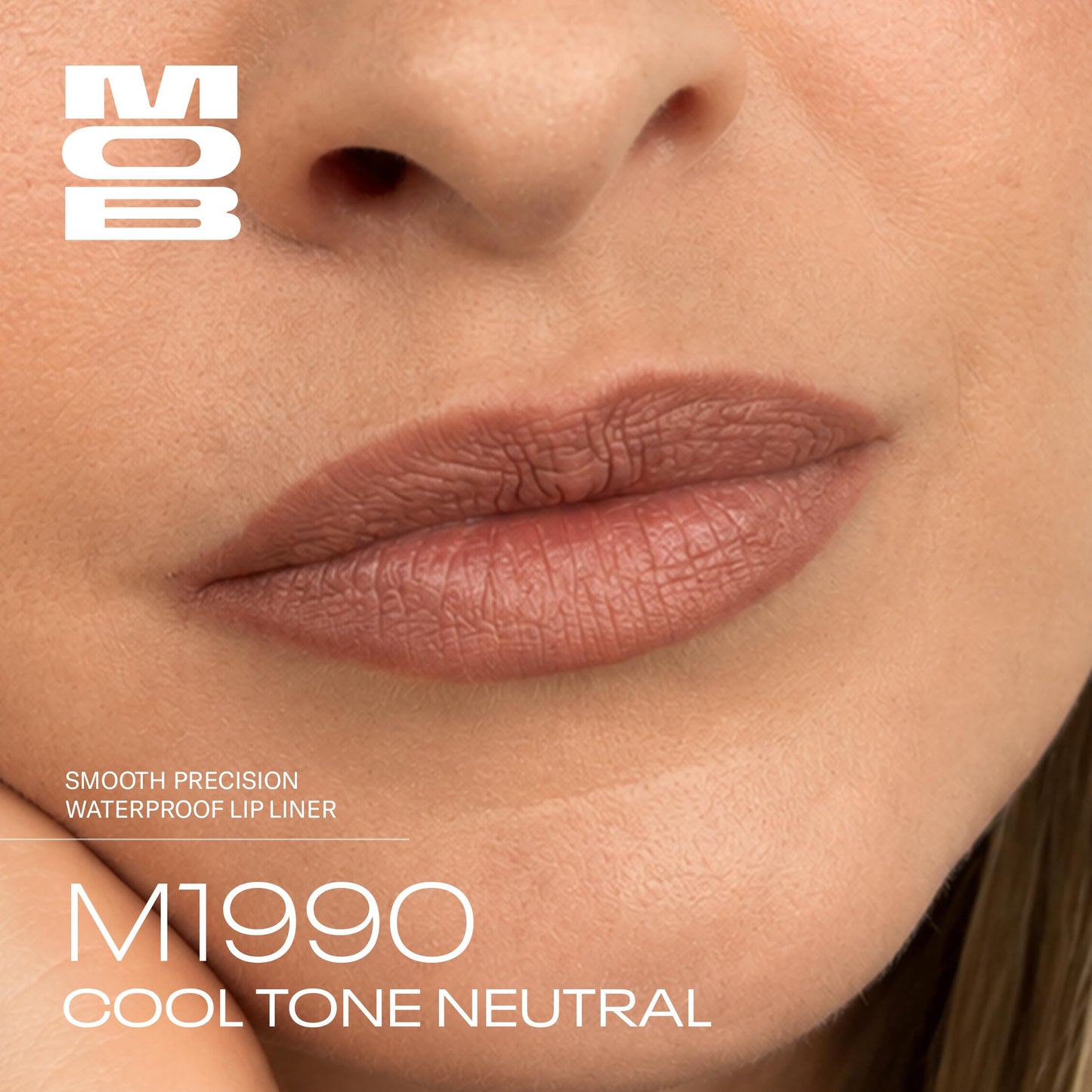 MOB Beauty Smooth Precision Waterproof Lip Liner, M1990 Cool-Toned Neutral, 100% Natural Formula Long-Wearing Lip Pencil, Plastic-Free, Vegan, Cruelty Free