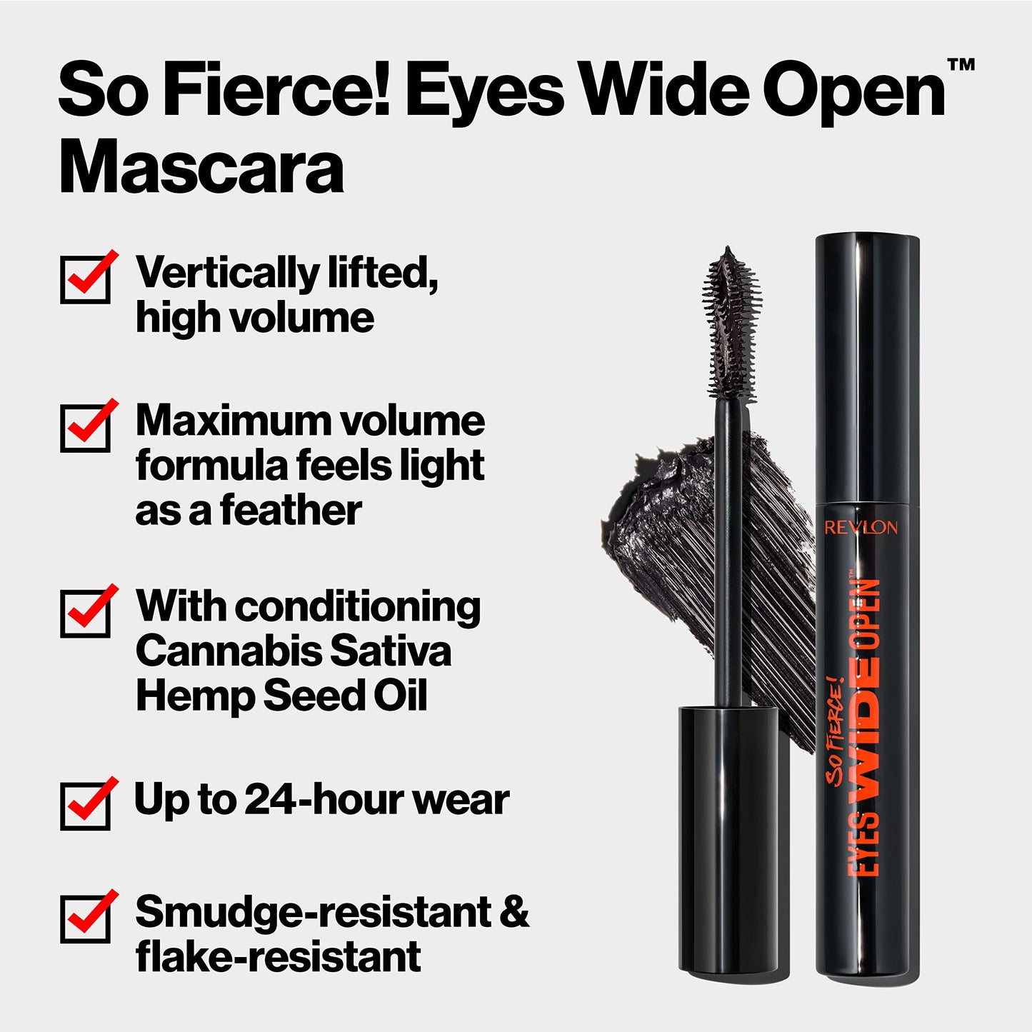 Revlon So Fierce Eyes Wide Open Mascara with Push-up Brush, For Volumizing & High Lifting Eyelashes, Smudge-proof, Flake Resistant, 102 Black, 0.24 fl oz