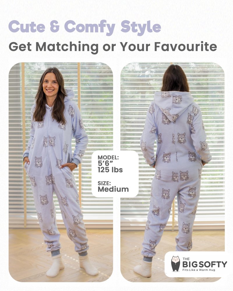 The Big Softy Adult Onesie Pajamas for Women, Cute Onesie for Women, Onesies for Teens, Fleece Teen PJs (Blue Pups, Adult - X-Large)