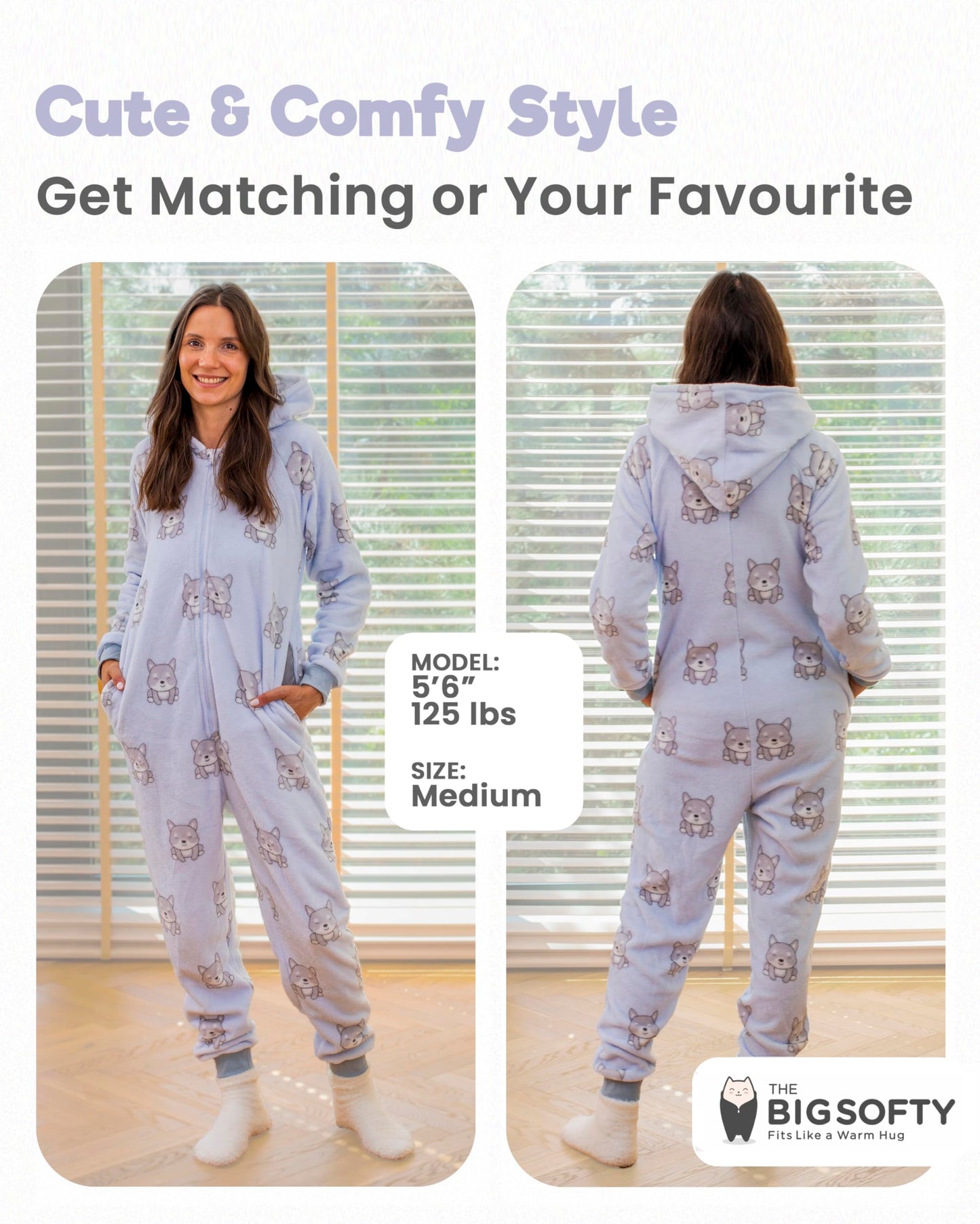 The Big Softy Adult Onesie Pajamas for Women, Cute Onesie for Women, Onesies for Teens, Fleece Teen PJs (Blue Pups, Adult - X-Large)