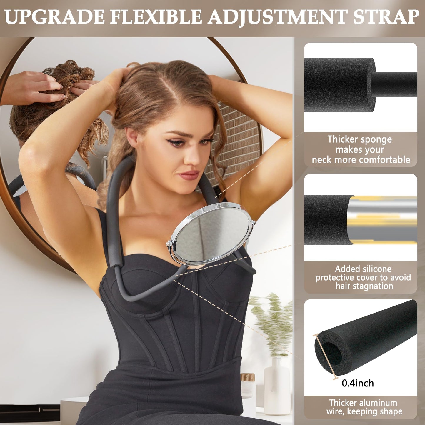 XWZMR Neck Mirror to See Back of Head, Double Sided Mirror Around Neck Hands Free, 6.7" Standard and 5X Magnification,360 Rotating, Adjustable Neck Strap for Women Travel Makeup Braiding