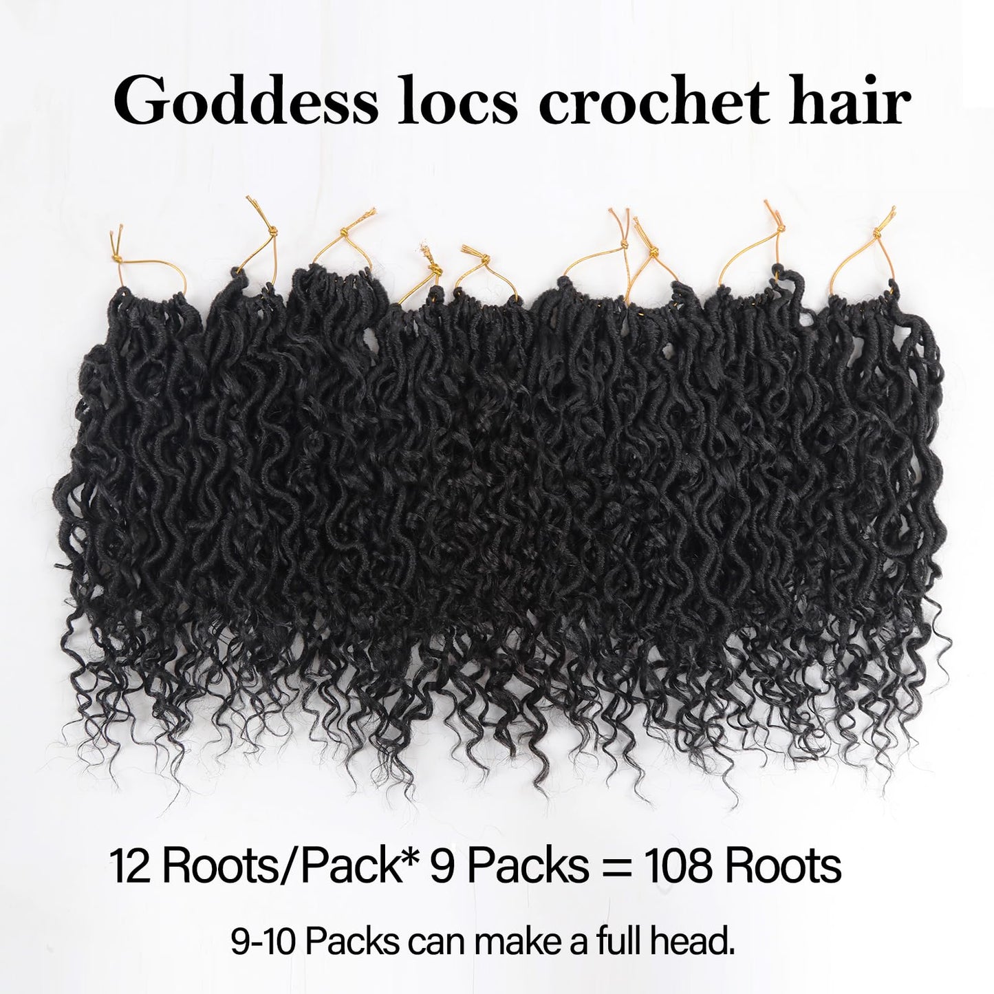 Sosihua Goddess locs crochet hair, 9 packs soft boho faux locs with curly ends bohemian crochet dreads for black women 12 Inch (Pack of 9)#1B