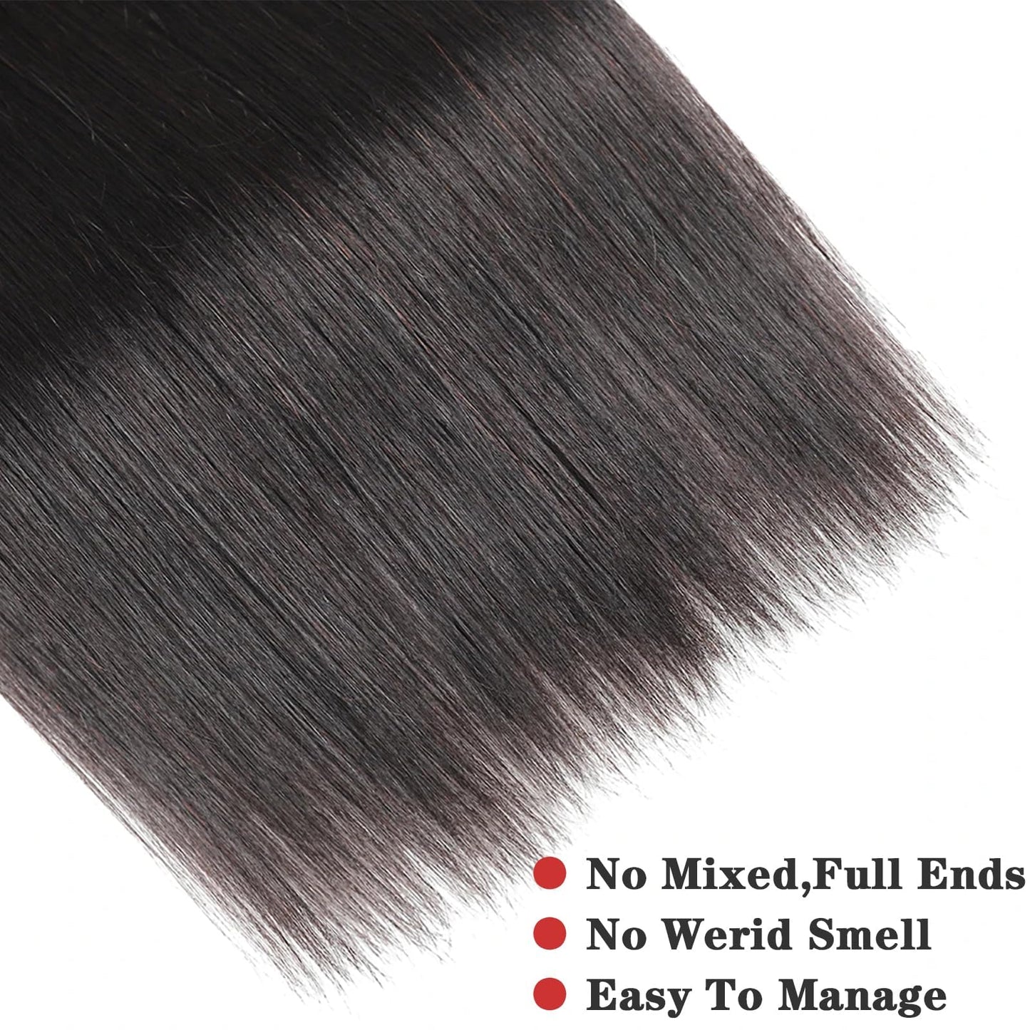 NROOEAY Straight Bundles Human Hair 24 inch 100% Unprocessed Brazilian Straight Hair Bundles 12A Remy Virgin Retain the Intact Cuticle, Long Lifespan
