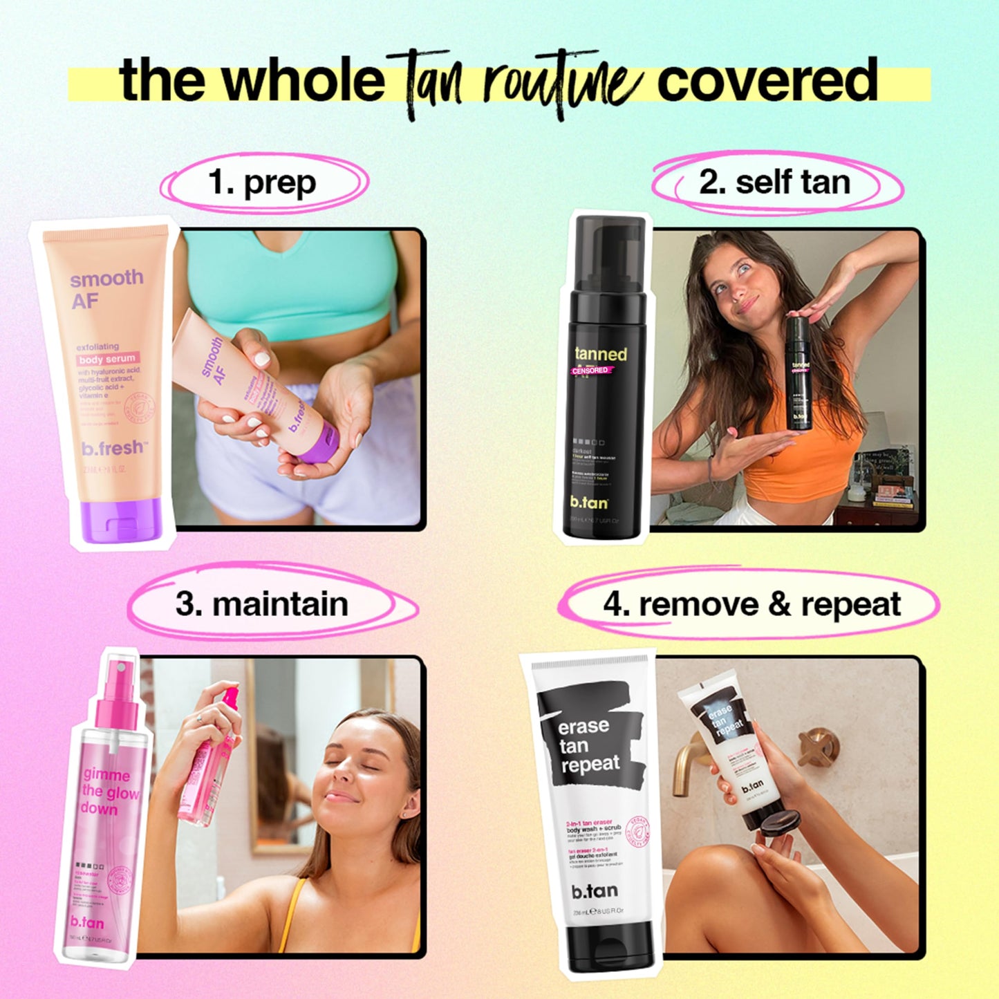 b.tan Dark & Ultra Long Lasting Self Tan Kit | Besties Bundle - Tanning Mousse Duo with Mitt Applicator Glove, 1 Hour Express, Fast Sunless Tanner, Face & Body, No Fake Tan Smell, 6.7 Fl Oz
