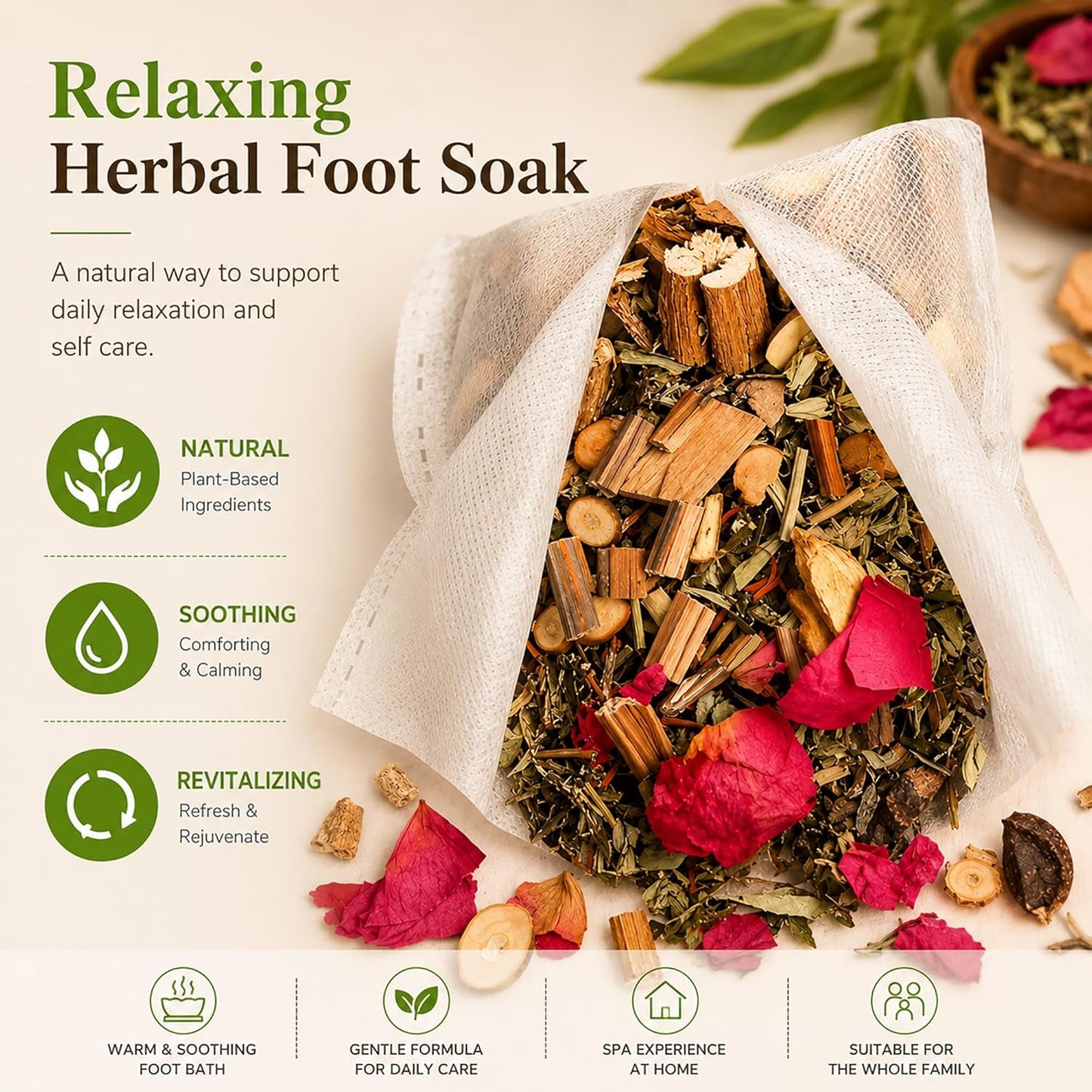 Ginger Herbal Foot Soak Set - 30 Detox Bags for Dry & Cracked Feet | Lymphatic Drainage