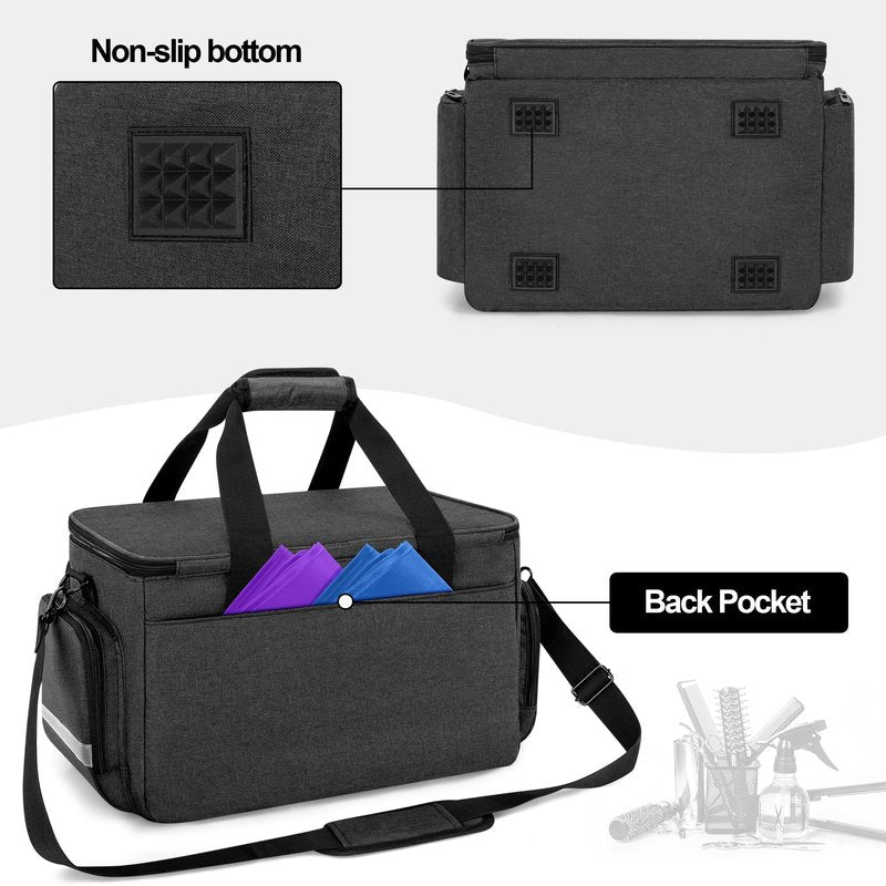 CURMIO Barber Travel Case, Large Capacity Hairdresser Storage Bag with Inner Dividers for Hair Clippers and Cutting Tools, Black, Bag Only