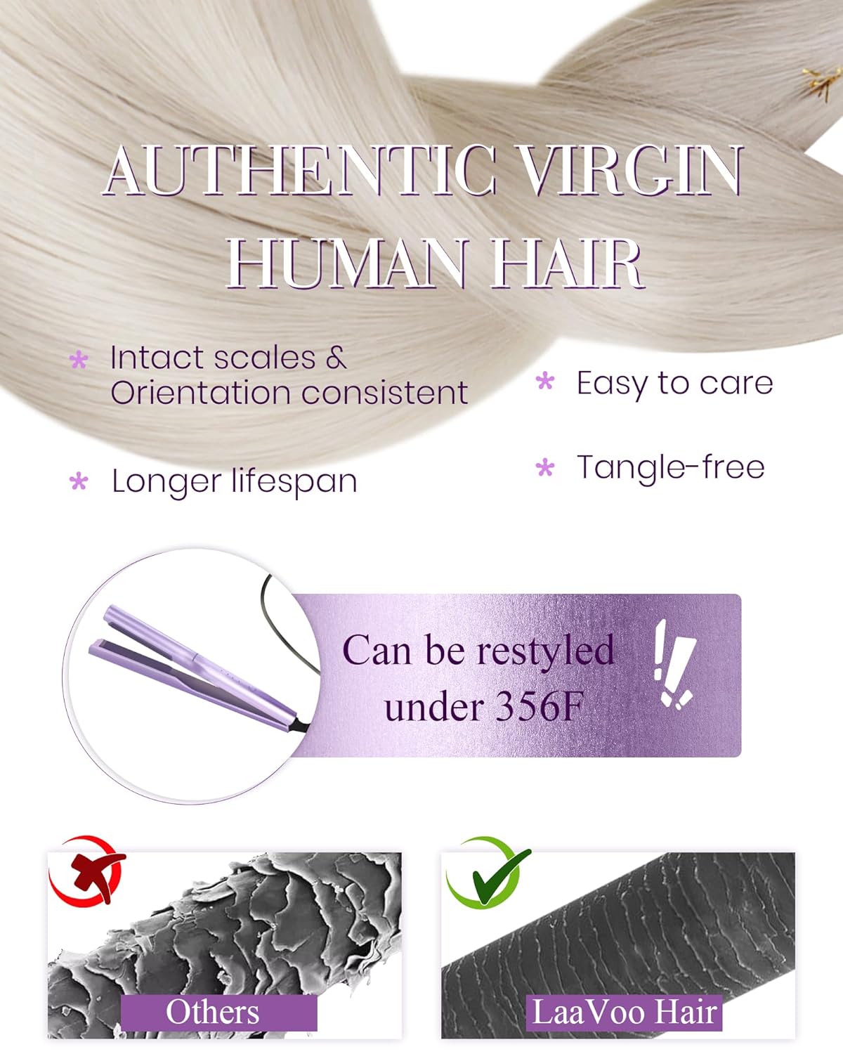 LaaVoo U Tip Hair Extensions - Platinum Blonde Real Human Hair | 16 Inch Remy 1g/1s 50g/Pack