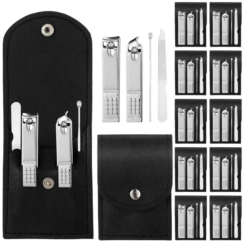 Geosar 12 Sets Manicure Gifts Bulk Nail Clippers Pedicure Kit Stainless Steel Professional Pedicure Grooming Kits Nail Care Tools with Travel Case for Women Men Hand Foot Birthday(Black)
