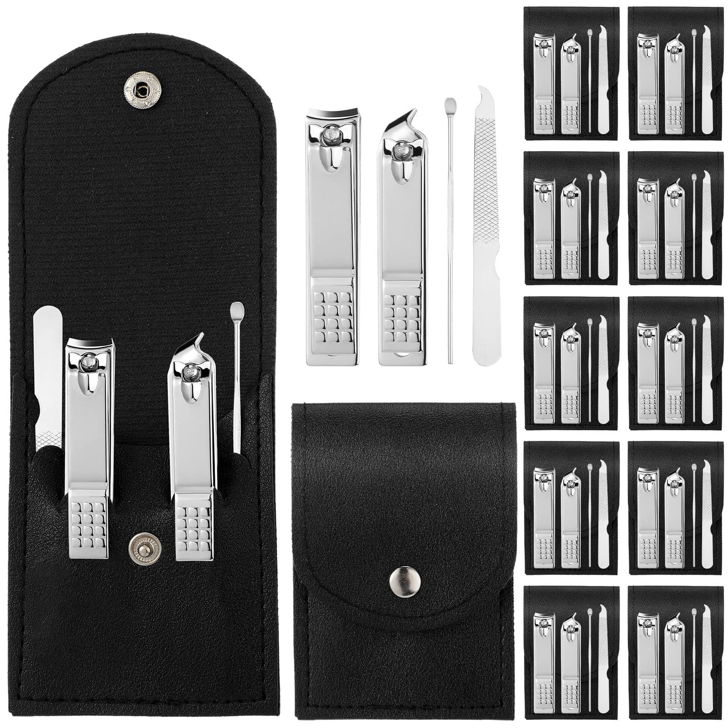 Geosar 12 Sets Manicure Gifts Bulk Nail Clippers Pedicure Kit Stainless Steel Professional Pedicure Grooming Kits Nail Care Tools with Travel Case for Women Men Hand Foot Birthday(Black)