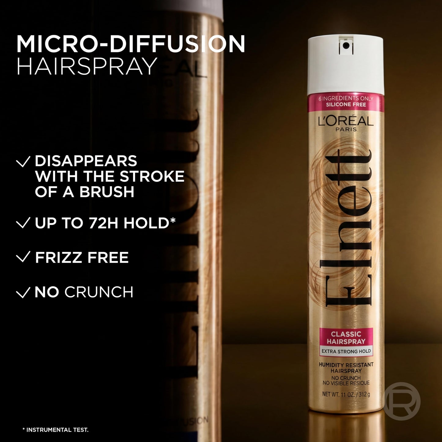 L'Oreal Paris Elnett Classic Hairspray, Suitable for Color Treated Hair, up to 72-Hour Extra Strong Hold Formula with Humidity Resistant Frizz Control, Hairspray with Soft, Brushable Finish, 11 oz