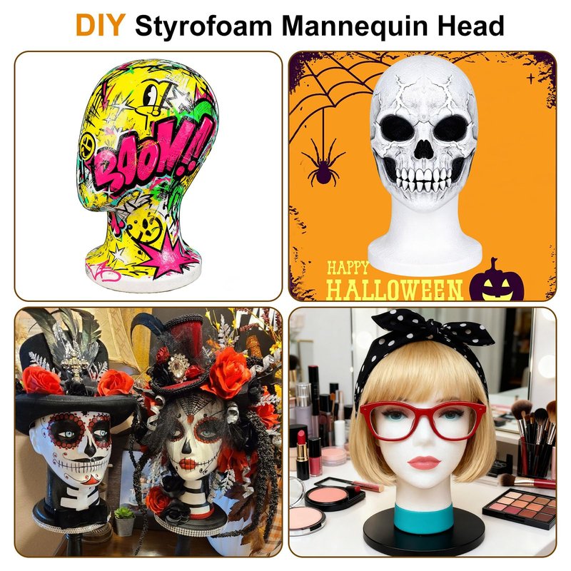 COOKOO 3 PCS Faceless Foam Mannequin Head Wigs Holder Styrofoam Wig Head Stand Wigs Foam Heads for Style, Model Hats ,Display Hair, and Hairpieces, Mask ,Home, Salon and Travel (3 Pieces)