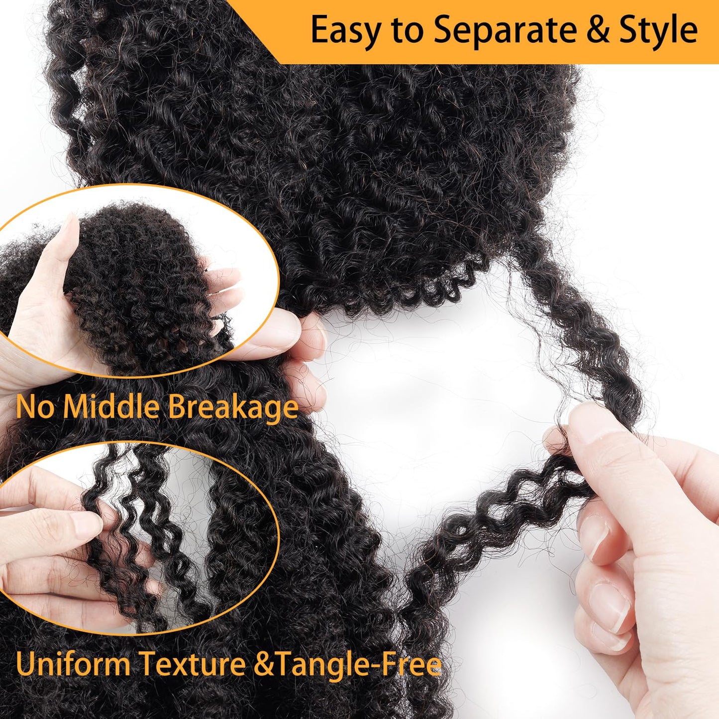 EV&ET Pre-sretched Afro Kinkys Bulk Human Hair Human Hair for Locs/Twists/Braids/Repair Locs Afro Kinky Curly Bulk Can Bleach And Dye (Natural black, 12inch 50g)