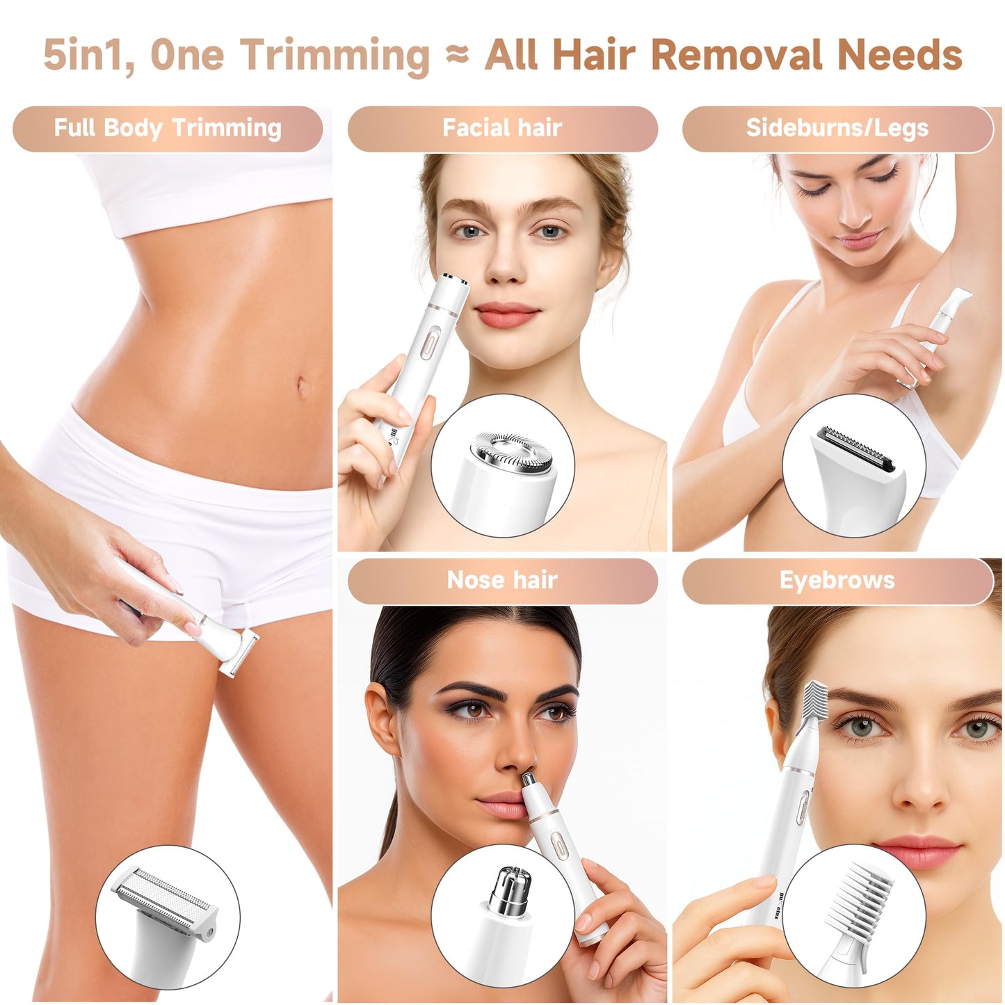 Electric Razor for Women, 5-in-1 Bikini & Body Trimmer, Waterproof Shaver