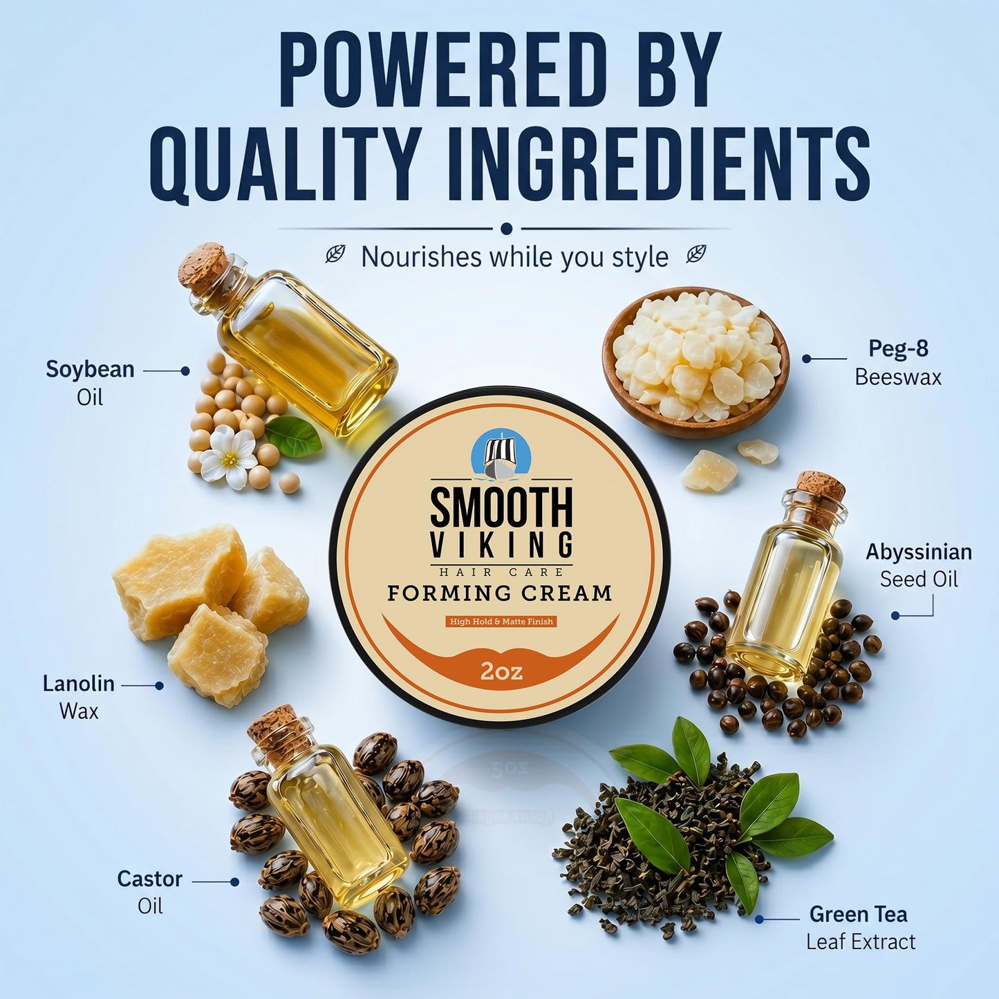 Smooth Viking Forming Cream - High Hold Styling Cream for Matte Finish, Men's Hair Products, Hair Paste for Short, Curly and Long Hair, Made in USA, 2oz