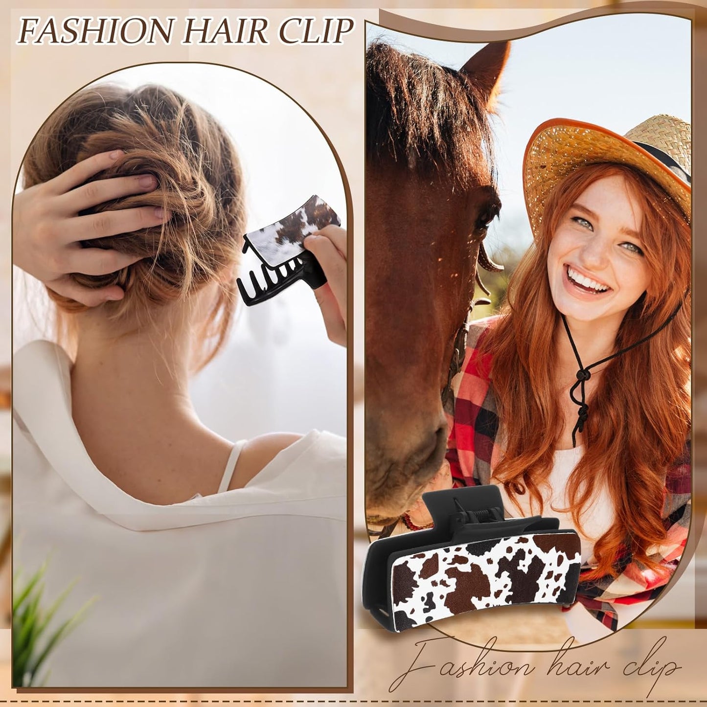Western Hair Claw Clips - 8 Pcs Cow Print Leather Accessories | Perfect Gift for Girls & Women