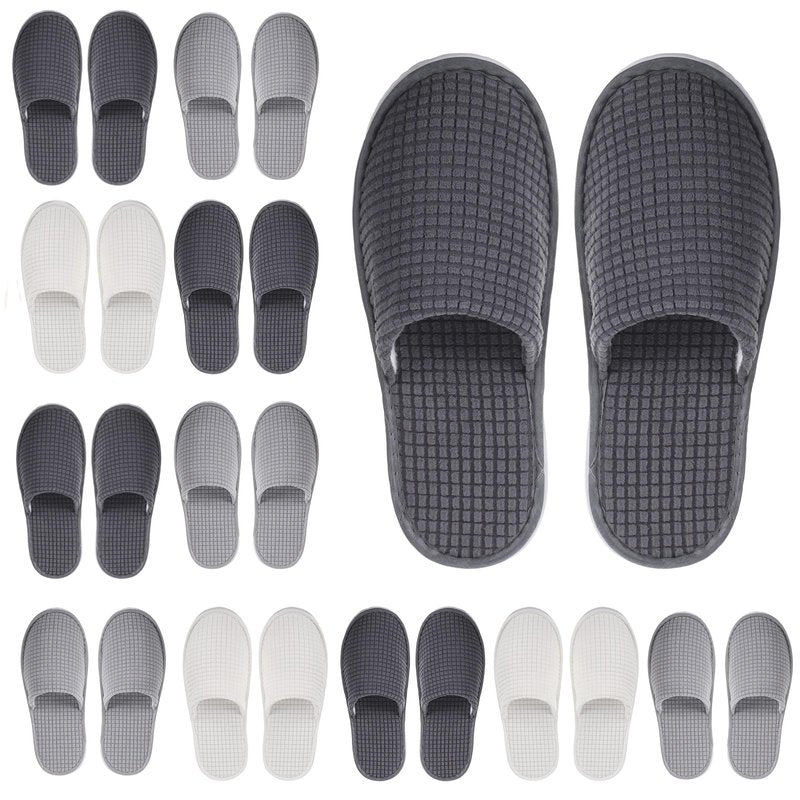 Geyoga 12 Pair House Slipper for Guest Non Slip Disposable Slipper for Travel Washable Reusable Closed Toe Hotel Bridesmaid Indoor Spa Wedding Party Home(White,Gray,Black,M)