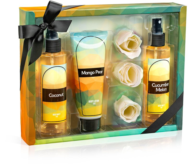 Fine Fragrance Body Mist & Body Splash Gift Set – Luxury Self-Care Combo for Women and Girls (Coconut, Cucumber, Mango Pear, Rose Soap) –for Mom