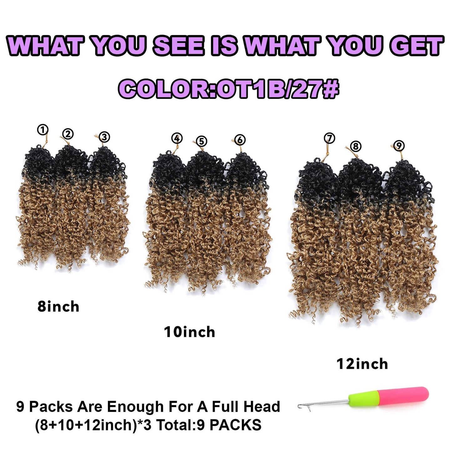 9 packs Yanky Twist Crochet Hair - (8+10+12inch)*3,Ombre Blonde,Pre-Looped Yankee Twist Mini Passion Twist,Pre-Twisted Micro Spring Twist,Synthetic Curly Crochet Hair Extensions（OT1B/27#）