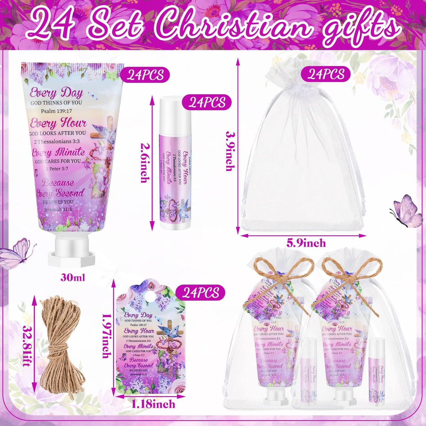 Swiffen 24 Sets Christian Graduation Gifts Hand Cream and Lip Balm Bulk Teacher Appreciation Gifts Bible Verse Thank You Cards with Organza Bag for Graduation Supplies(Cross)