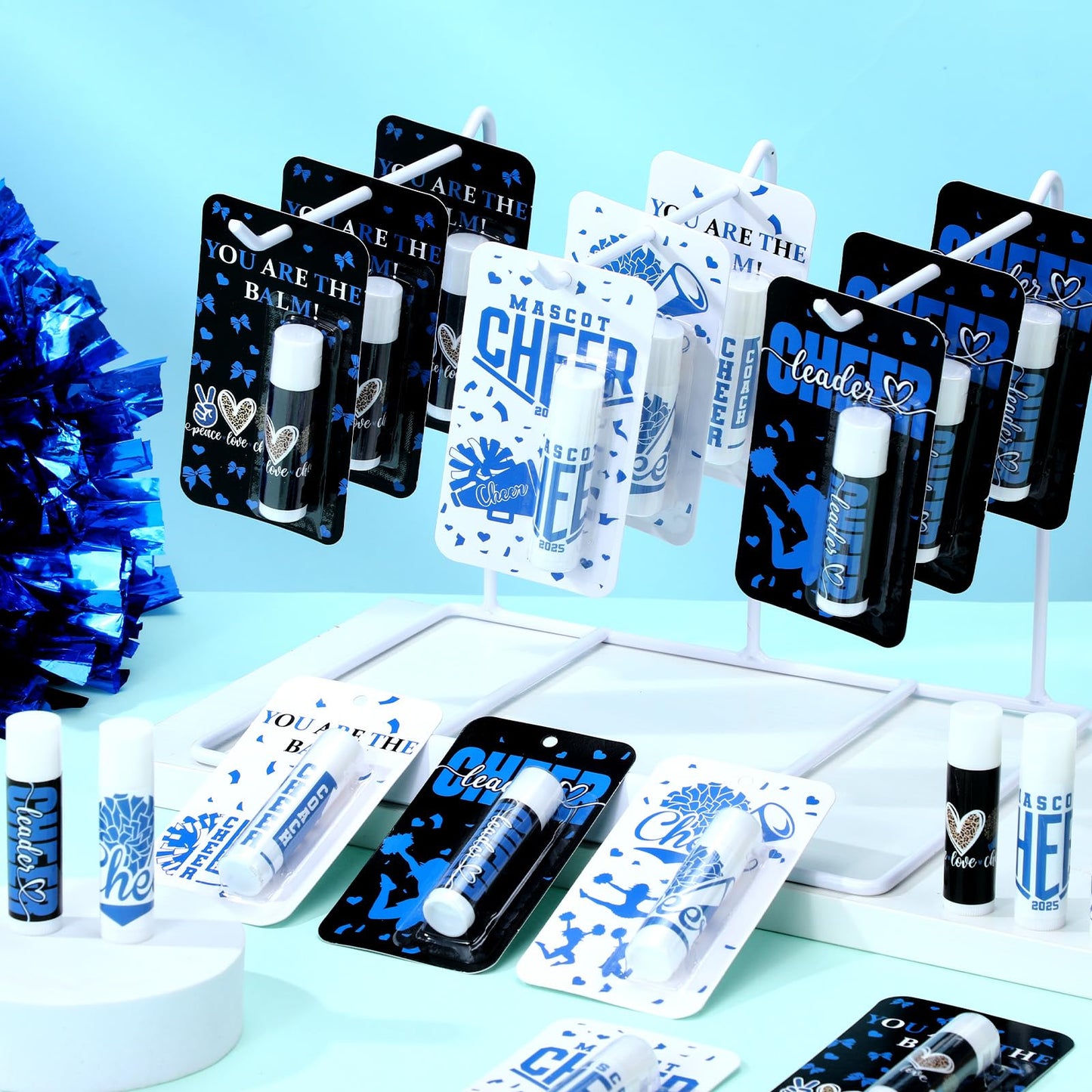 Loopeer 30 Pcs Blue Cheers Lip Balm Cheer Teams Gifts Bulk Cheerleaders Party Stuff Cheerleading Camp Gifts Bulk for Cheerleaders Party Favors Stocking Stuffers