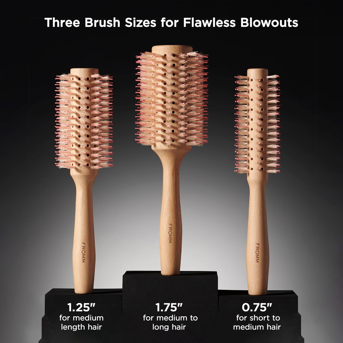 Fromm Mission Sleek 1.25" Vented Round Boar Brush for Smooth, Lustrous Blowouts Even on Frizz-Prone Hair Wooden Hairbrush with Natural Boar for Anti-static Styling, Smoothing, Straightening and Shine