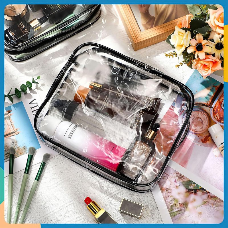 Clear Makeup Bags - TSA Approved Toiletry Travel Pouch - Waterproof PVC Cosmetic Organizer | 12 Pieces