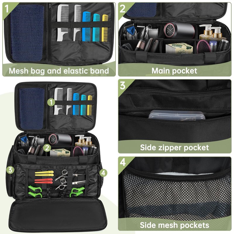 TORIBIO Large Capacity Hairdresser Bag with Adjustable Dividers, Barber Carrying Bag Barber Travel Case Organizer for Clippers and Supplies, Holds Various Hair Cutting Tools